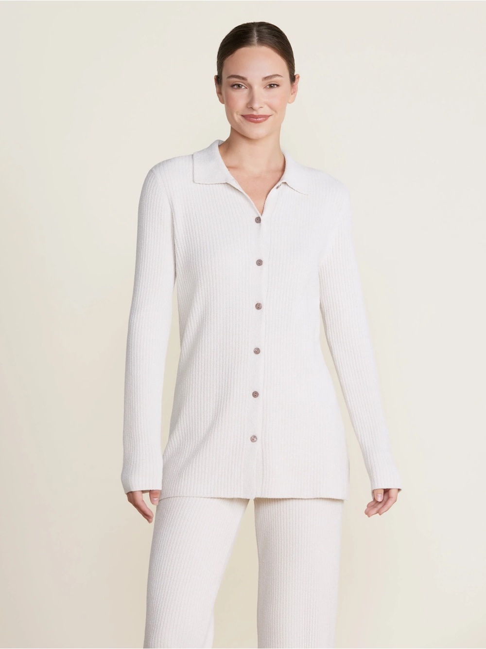 Barefoot Dreams Cream Cozy Ribbed Knit Cardigan